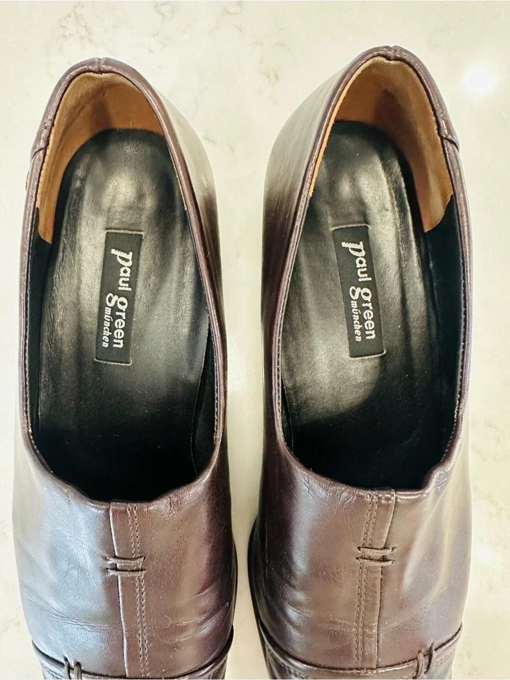 Vintage Paul Green Munchen Dark Brown Leather Block Heeled Loafers/Shoes